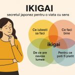 Ilustratie cu o femeie si cercuri care se intersecteaza formand ikigai