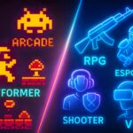 Imagine cu cele mai populare genuri de joc video, FPS, RPG, platformer