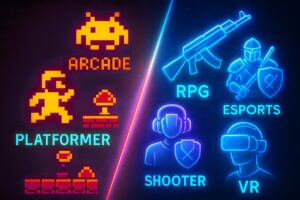 Istoria celor mai populare genuri de jocuri video Imagine cu cele mai populare genuri de joc video, FPS, RPG, platformer
