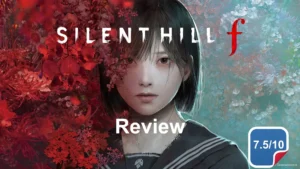 imagine promo pentru joc horror japonez cu fata misterioasa inconjurata de flori rosii si albastre, scor 7.5 din 10