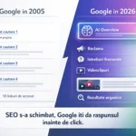 Infografic Google SERP 2005 vs 2026: impactul AI asupra SEO si traficului organic