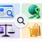 Ilustratie cu cele patru tipuri de intentie de cautare: informare, navigare, comparatie si cumparare