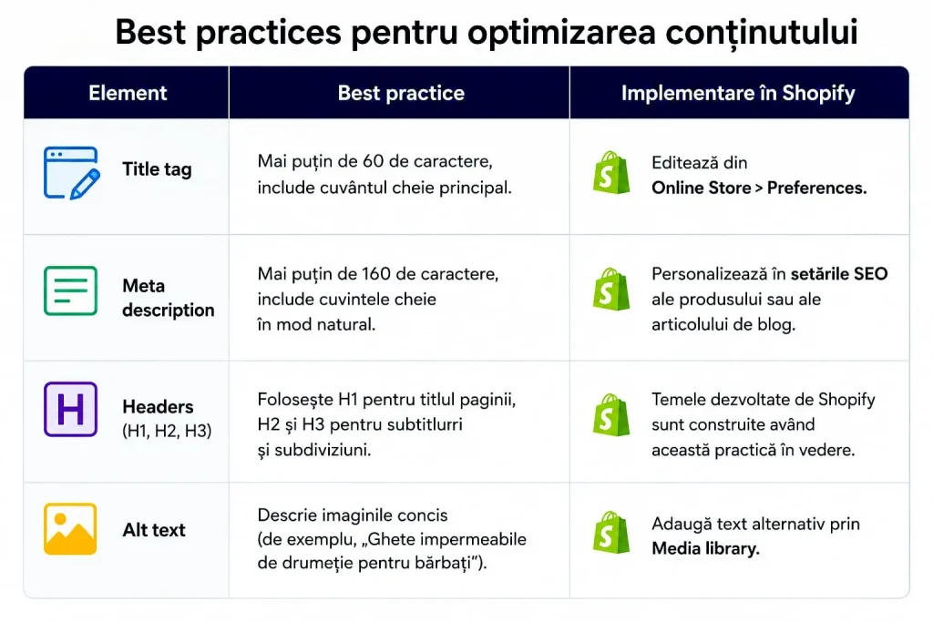 Seo Shopify Cele mai bune practici pentru optimizarea de continut