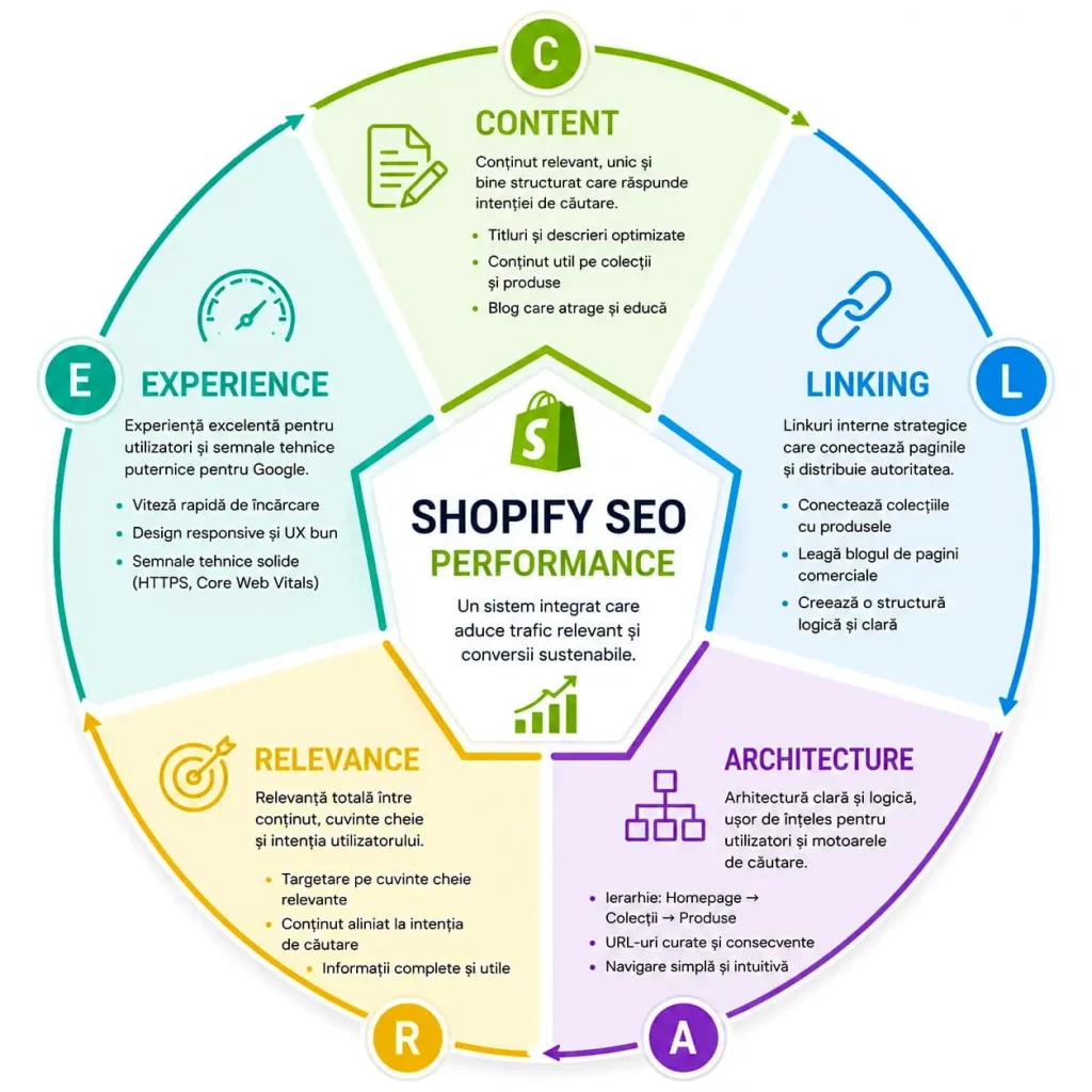 Shopify SEO Framework C-L-A-R-E Model. Shopify SEO: Ghid complet pentru optimizarea unui magazin Shopify (2026)